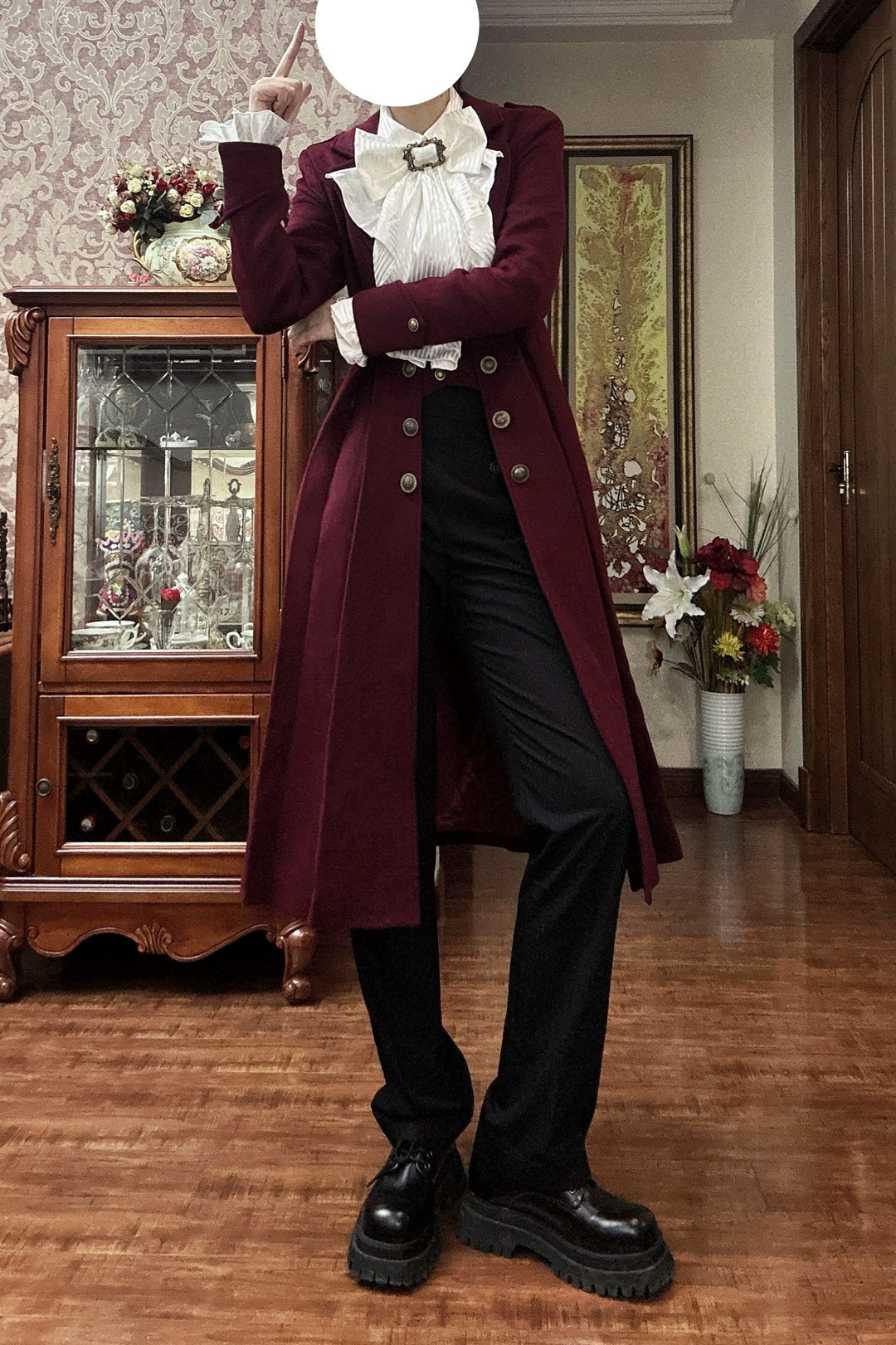 Gazing Galactic~Ouji Lolita Coat Winter Gothic Prince Wool Outwear Wine red S