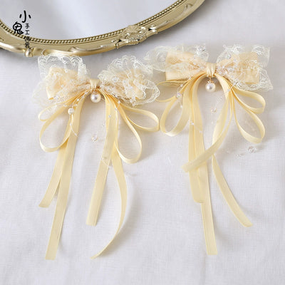 Xiaogui~Cinnamon Milk Yellow~Elegant Lolita Hair Accessory KC Headband Bow Hat Clip A Pair of Bow Hair Clips  