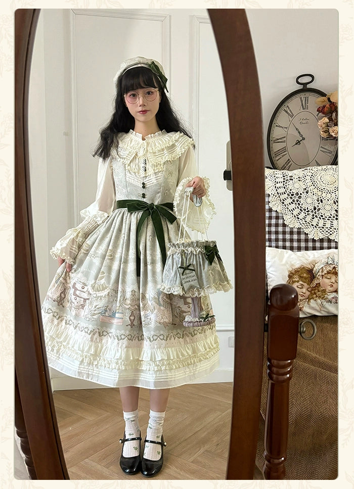 Alice Girl~Iris Study Room~Classic Lolita JSK Elegant Lolita Dress With V-neck   