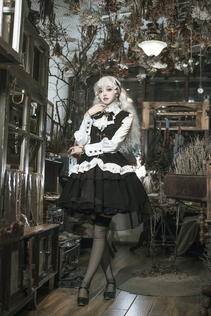 Letters from Unknown Star~Bloodline Duke~Gothic Lolita SK Suit Spider Web Vest and Blouse