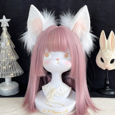 Meow Three Times~Lolita Accessory Animal Ear KC Hairband Cosplay Props white  