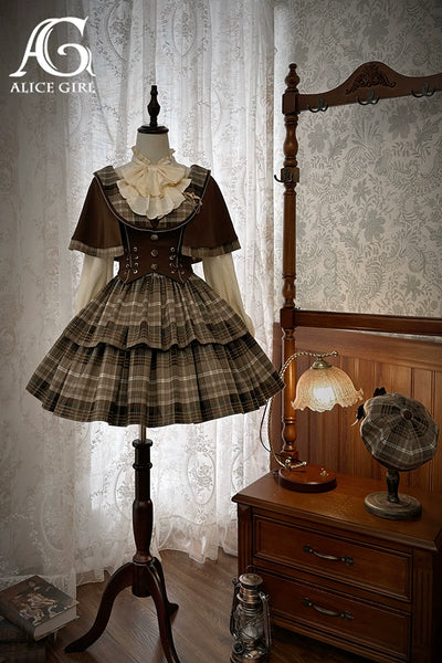 (BFM)Alice Girl~Academy Lolita Dress Detective School Melod Cape and JSK 120 (kid size) brown (cape+JSK) 