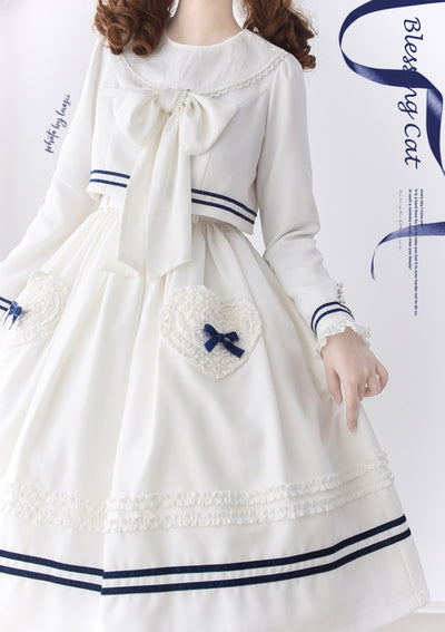 Blessing Cat~Vintage Lolita Dress Set Spring Autumn Elegant Lolita Set XS White skirt 