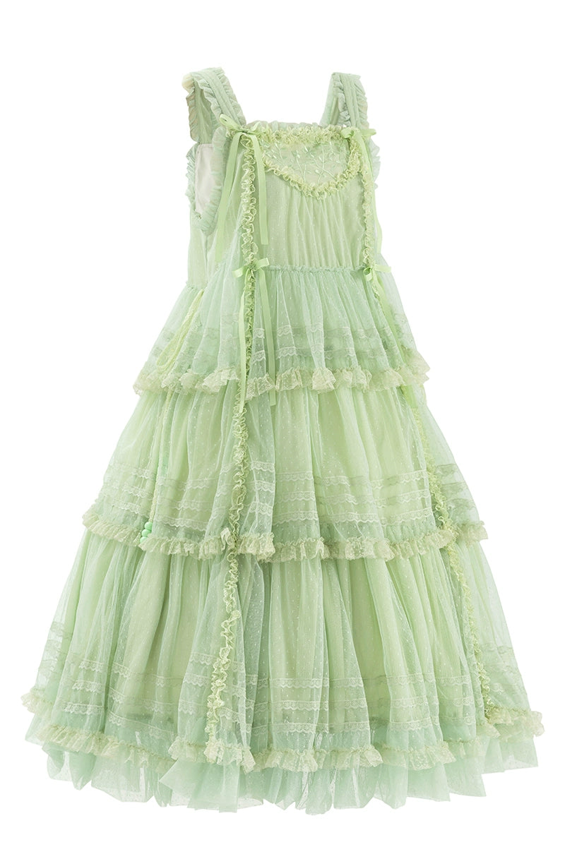 Polyhymnia - Secret Forest - Classic Lolita JSK Dress Multi-layered Dress Summer Gauze Dress In stock Green - long version - S