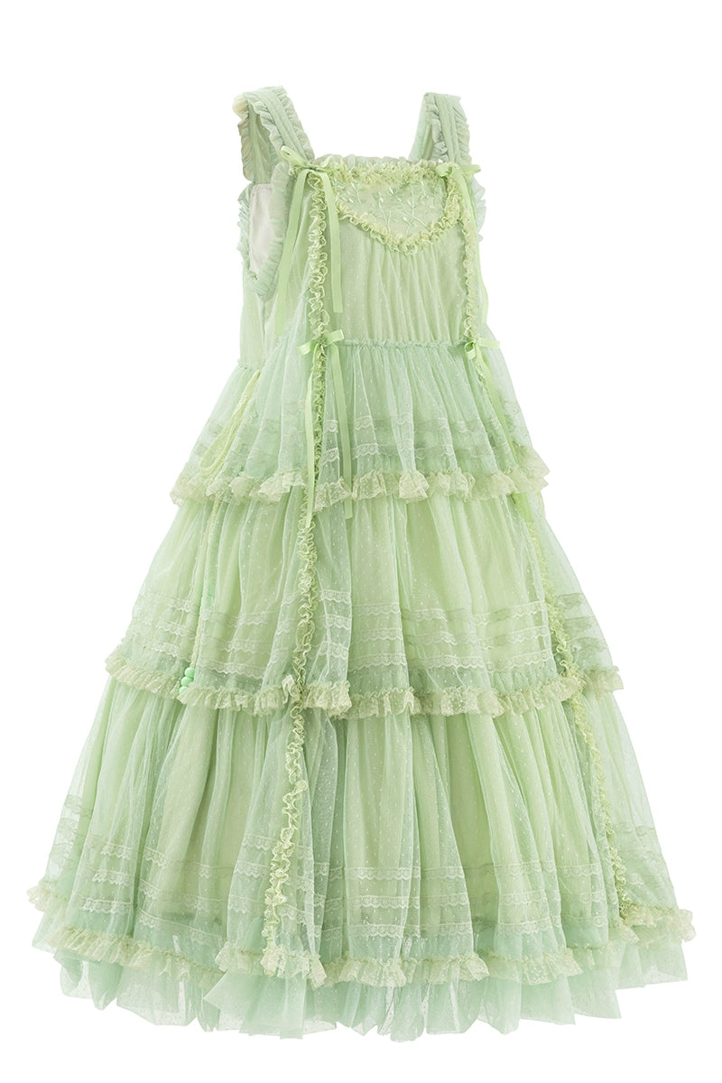 (BFM)Polyhymnia~Secret Forest~Classic Lolita JSK Dress Multi-layered Dress Summer Gauze Dress In stock Green - long version - S 
