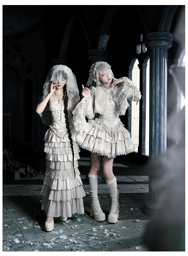 With PUJI - Letter and Poetry · Humanoid Robot - Silver Gothic Lolita Mermaid Skirt Set 43861:787626