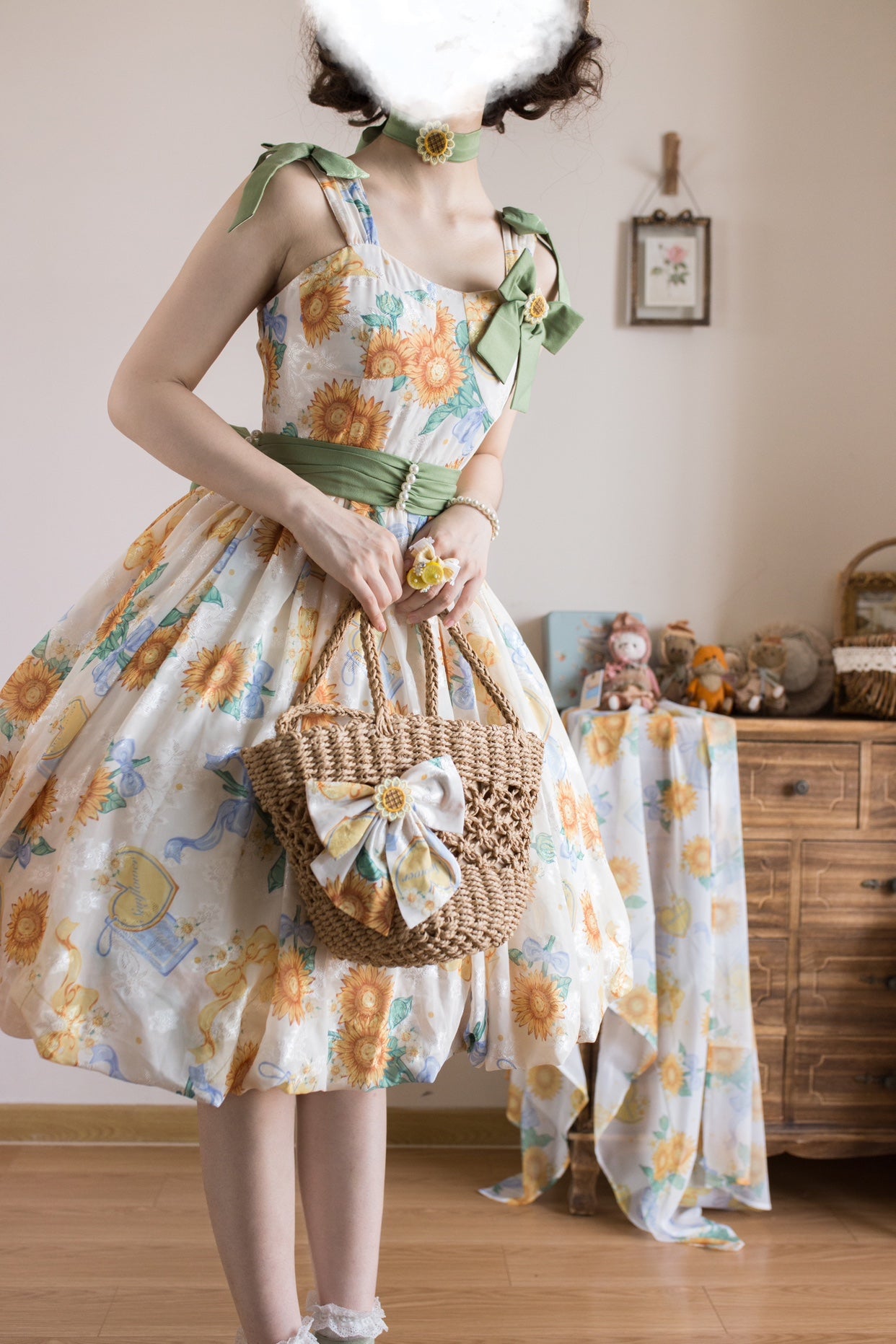 Akiyama Future Studio~Sunflower Print Lolita JSK Dress in Breathable Light Fabric 42790:753479