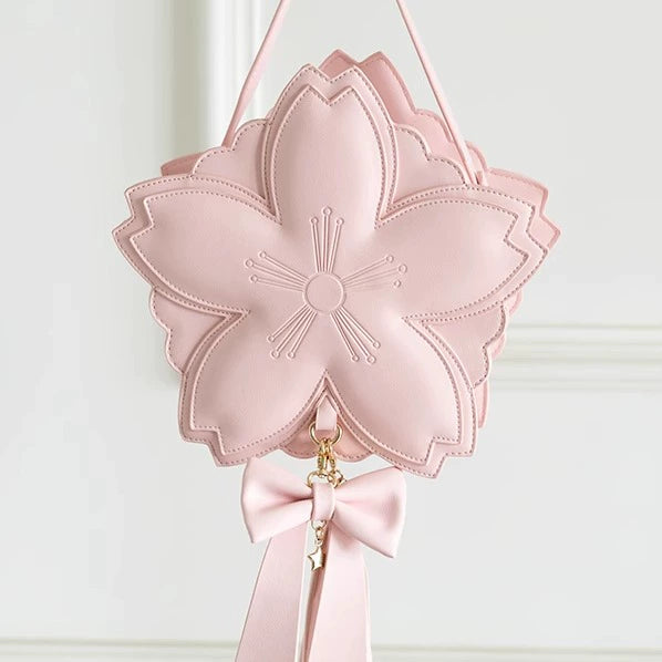Eternity~Han Lolita Sakura Bag Double-layered Handbag Crossbody Bag Multicolors Small version pink (3D surface)  