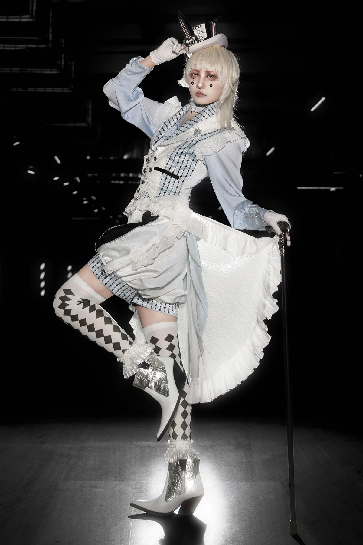Eternal Rabbit Invitation - Ouji Lolita Vintage Long Sleeve Blouse, Ruffles V-Neck