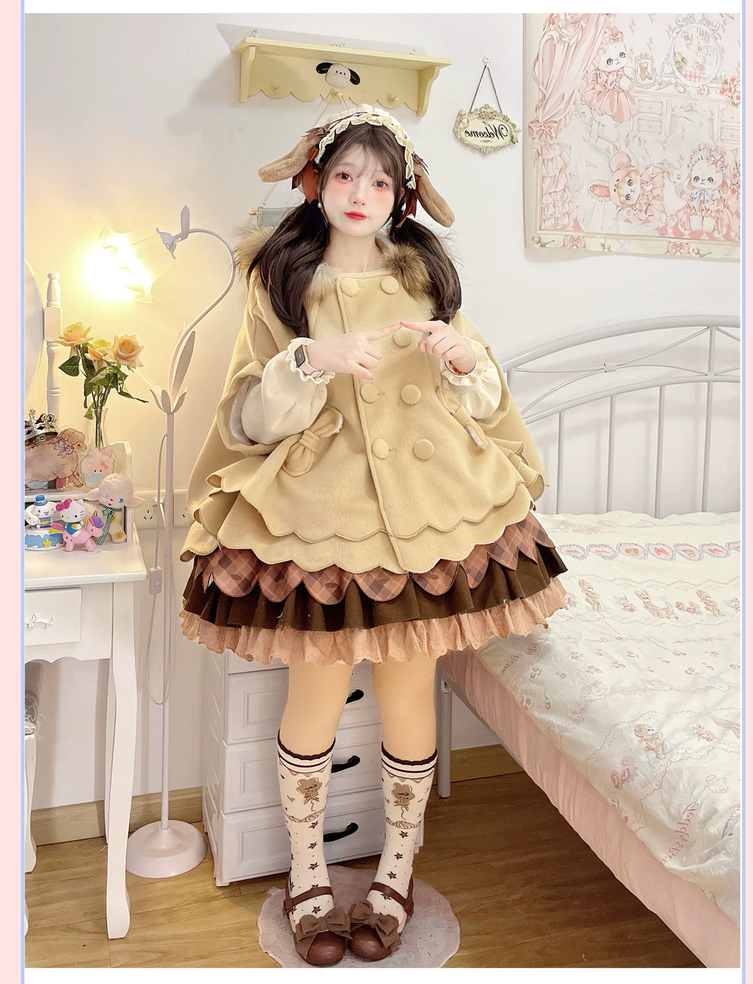 Yayizi~Sweet Lolita Cape Winter Plush Lolita Coat 41364:691406