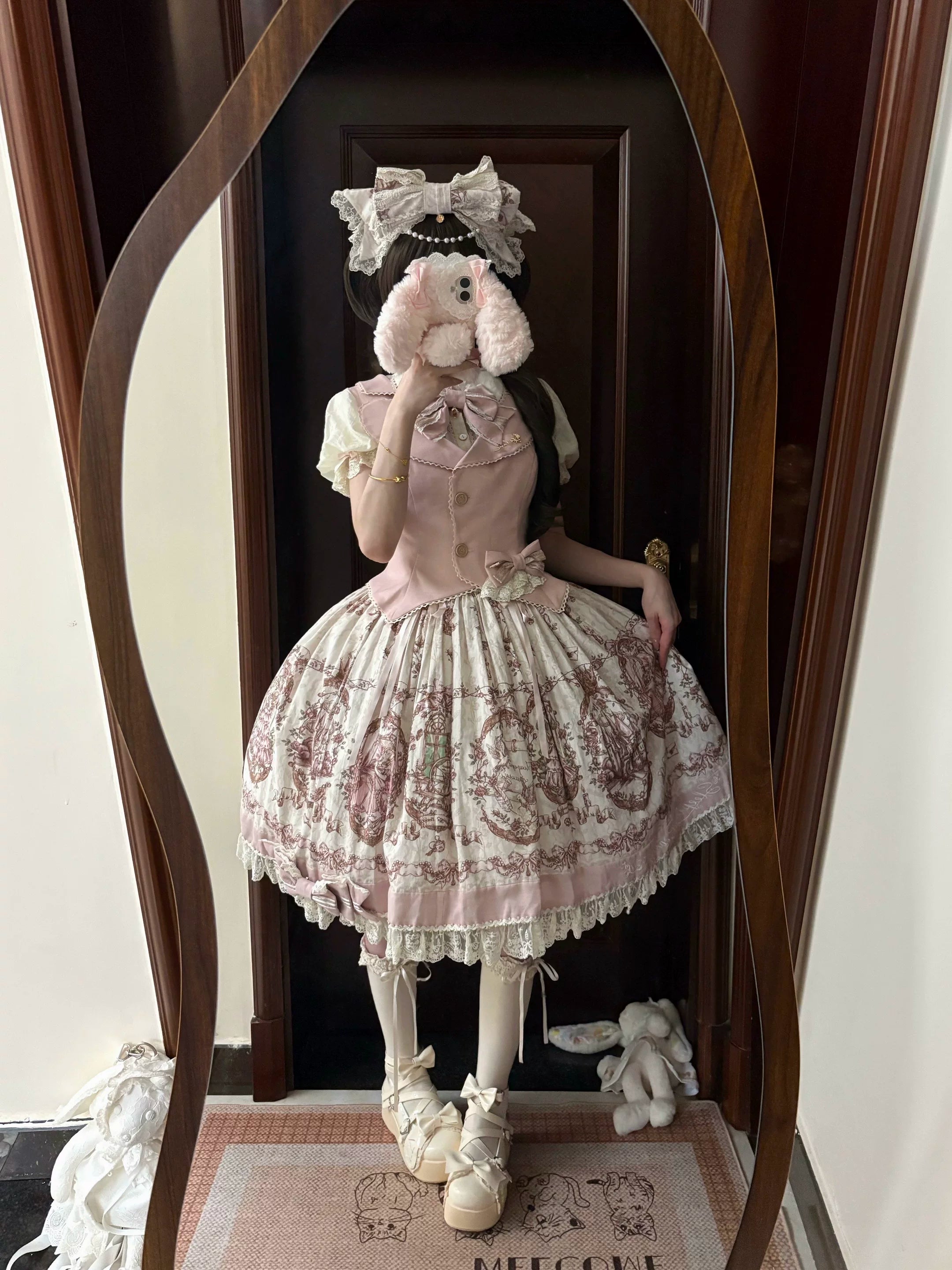 Sleeping Beauty - Doll-like Lolita Printed JSK Dress, Cotton Lining Vest Set 45691:860237