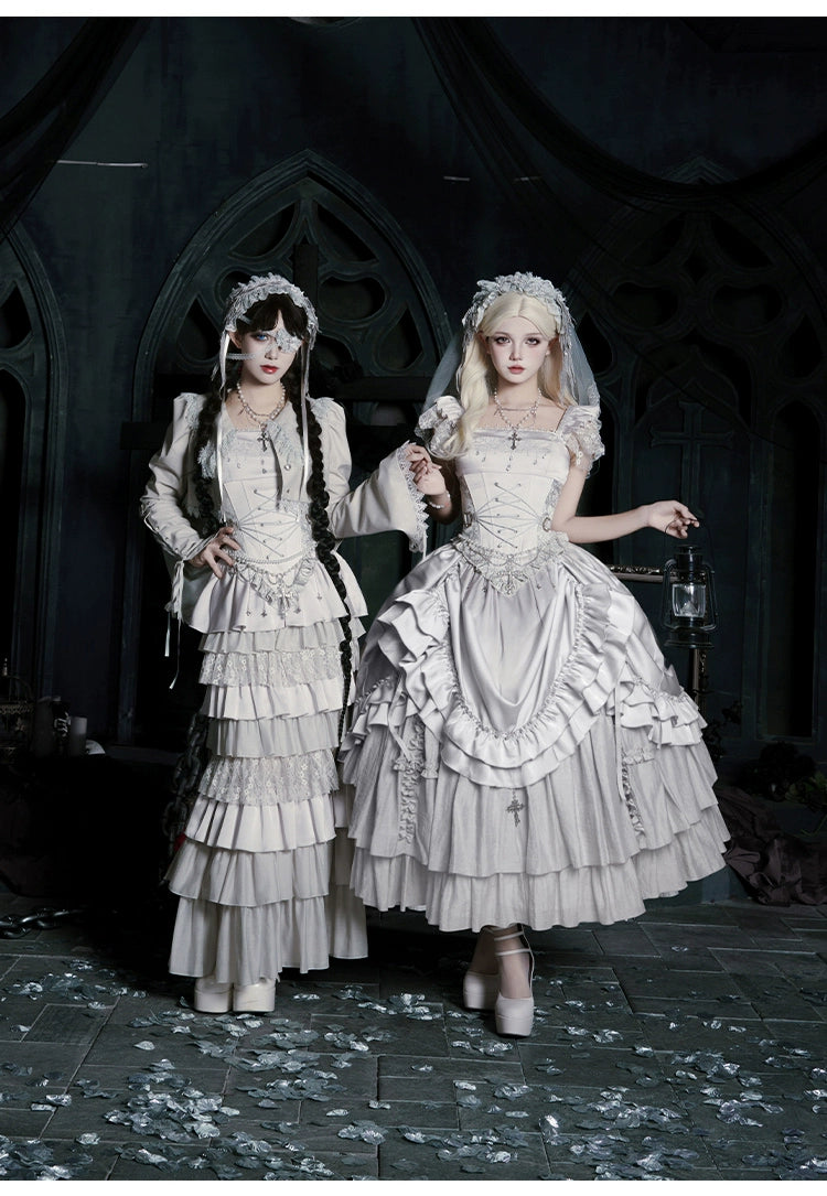 With PUJI - Letter and Poetry · Humanoid Robot - Silver Gothic Lolita Mermaid Skirt Set 43861:787628