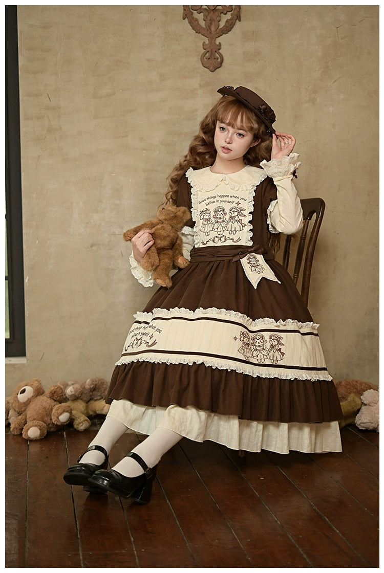 With PUJI - Sugar Frost Tale - Kawaii Lolita OP Button Closure Dress, Lamb & Bunny Embroidery 44101:796487