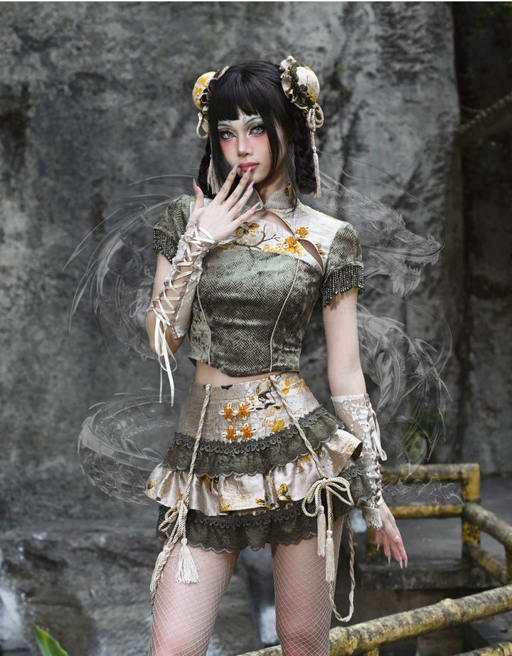 Blood Supply~Spring Dragon Festival~Chinese Style Lolita Tiered Skirt Embossed Cake Skirt   