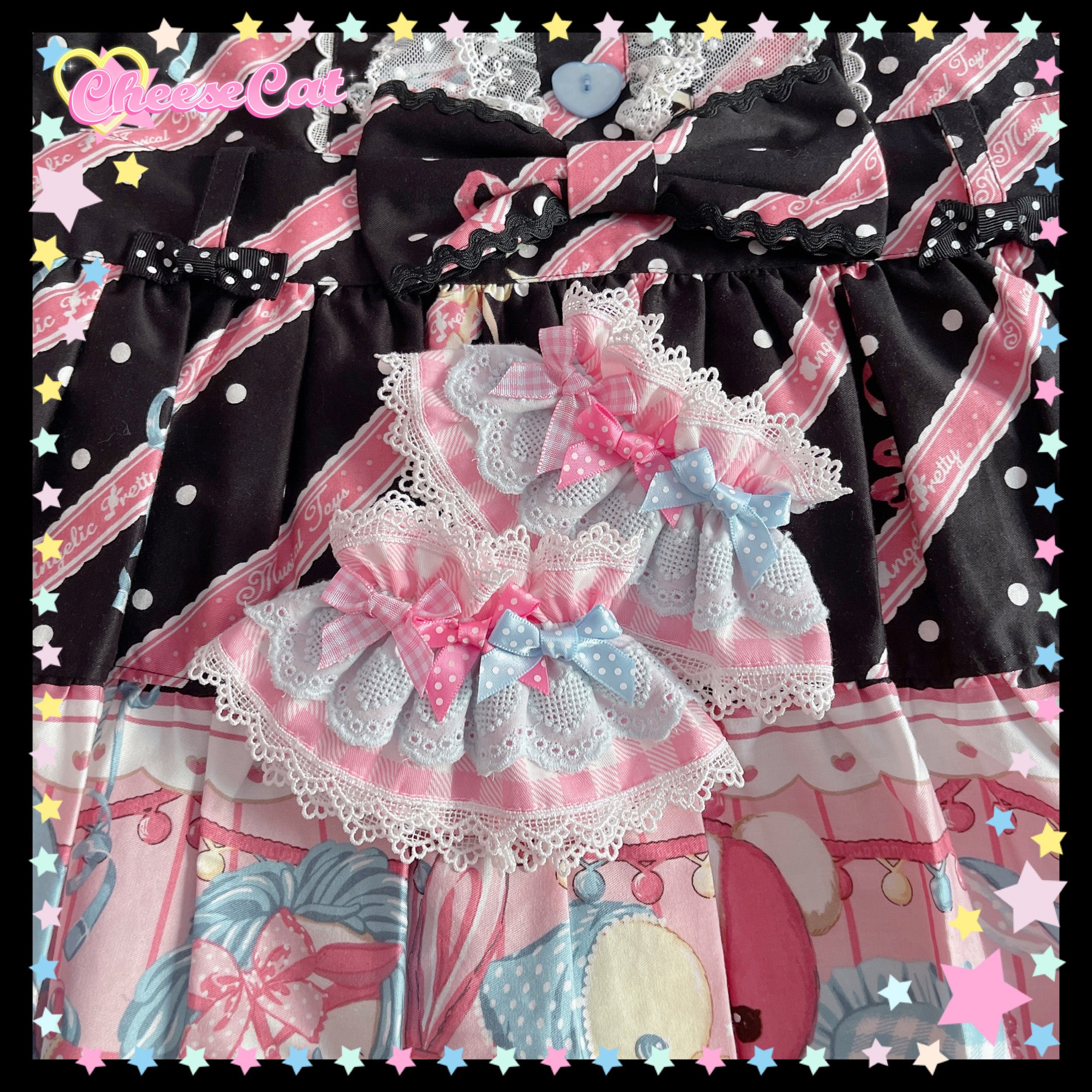 Cheese Cat - Sweet and Playful Strawberry Gingham Lace Cuffs pink plaid cuffs (1 pair)