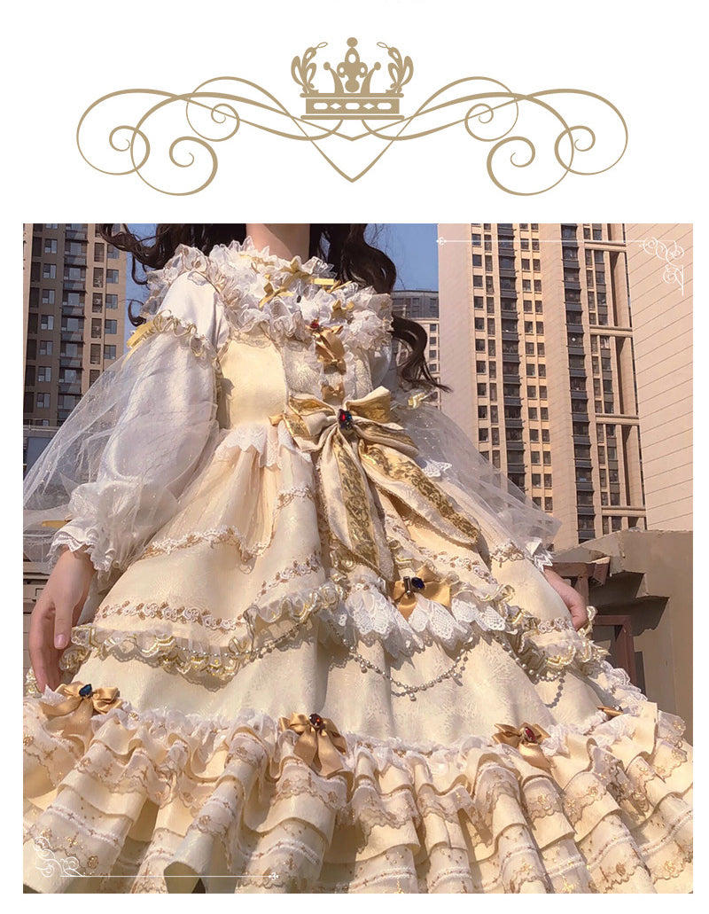 Fishing boss~Elegant Lolita Flounce Hemline Princess Dress Multicolors   