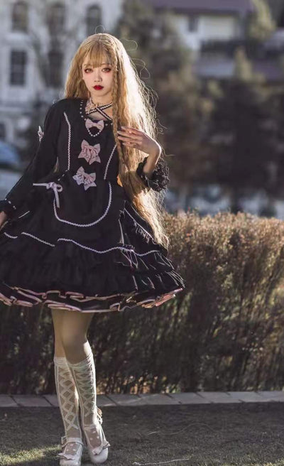 (BFM)Catlow Rabbit~Black Lolita Doll OP/JSK with Adjustable Elasticity S OP black (long sleeve) 