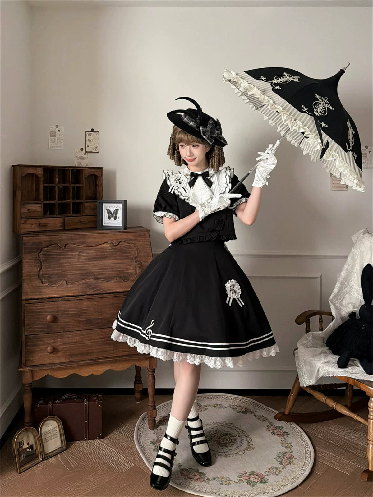 Silent Melody - Ouji Lolita Chiffon Blouse or Musical Note Embroidered Skirt 45484:853522