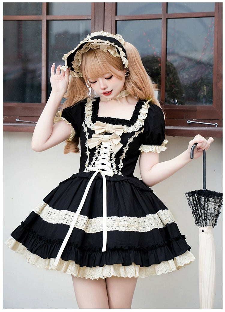 ワンピース herlipto Fountain Lace Up Bow Dress New color] Fountain Lace Up Bow Dress