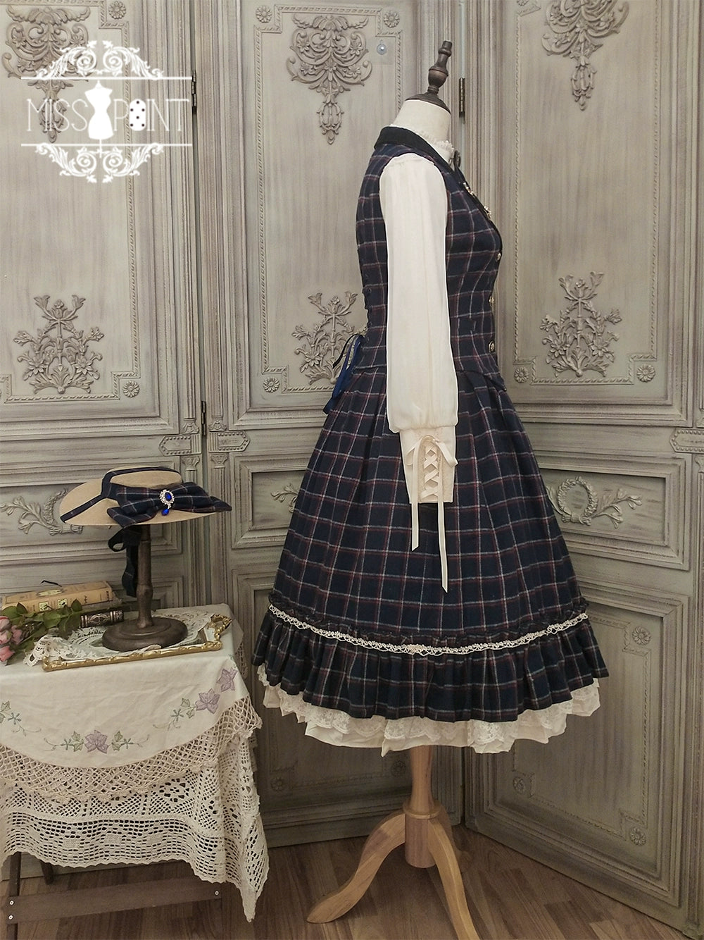 (BFM)Miss Point~Rose~Elegant Lolita Fishbone Grid Skirt Customized 32512:384986