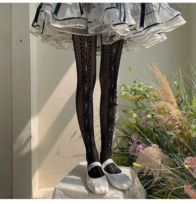 WAGUIR~Sweet Lolita Daily Bow Lace Pantyhose black  