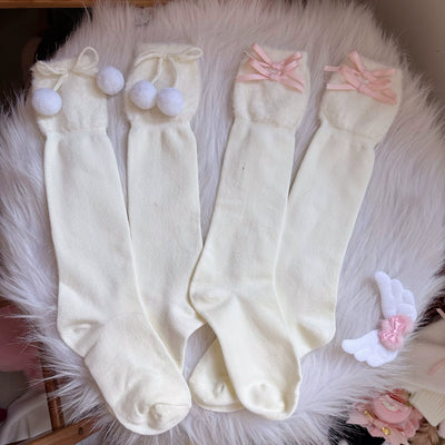Chestnut Lolita~Plush Gloves Winter Lolita Socks Calf socks with a pair of fur balls  