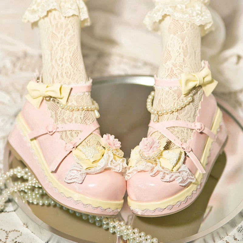 Pearl Floral Reverie - Sweet Lolita Shoes, Detachable Pearl Chain and Floral Accent (34 35 36 37 38 39 40 41) 45531:852181