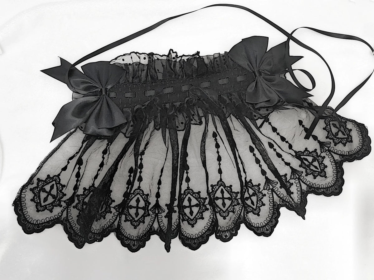 Halloween Gothic Lolita Lace Veil Hairband, Cross Embroidery 46006:872093