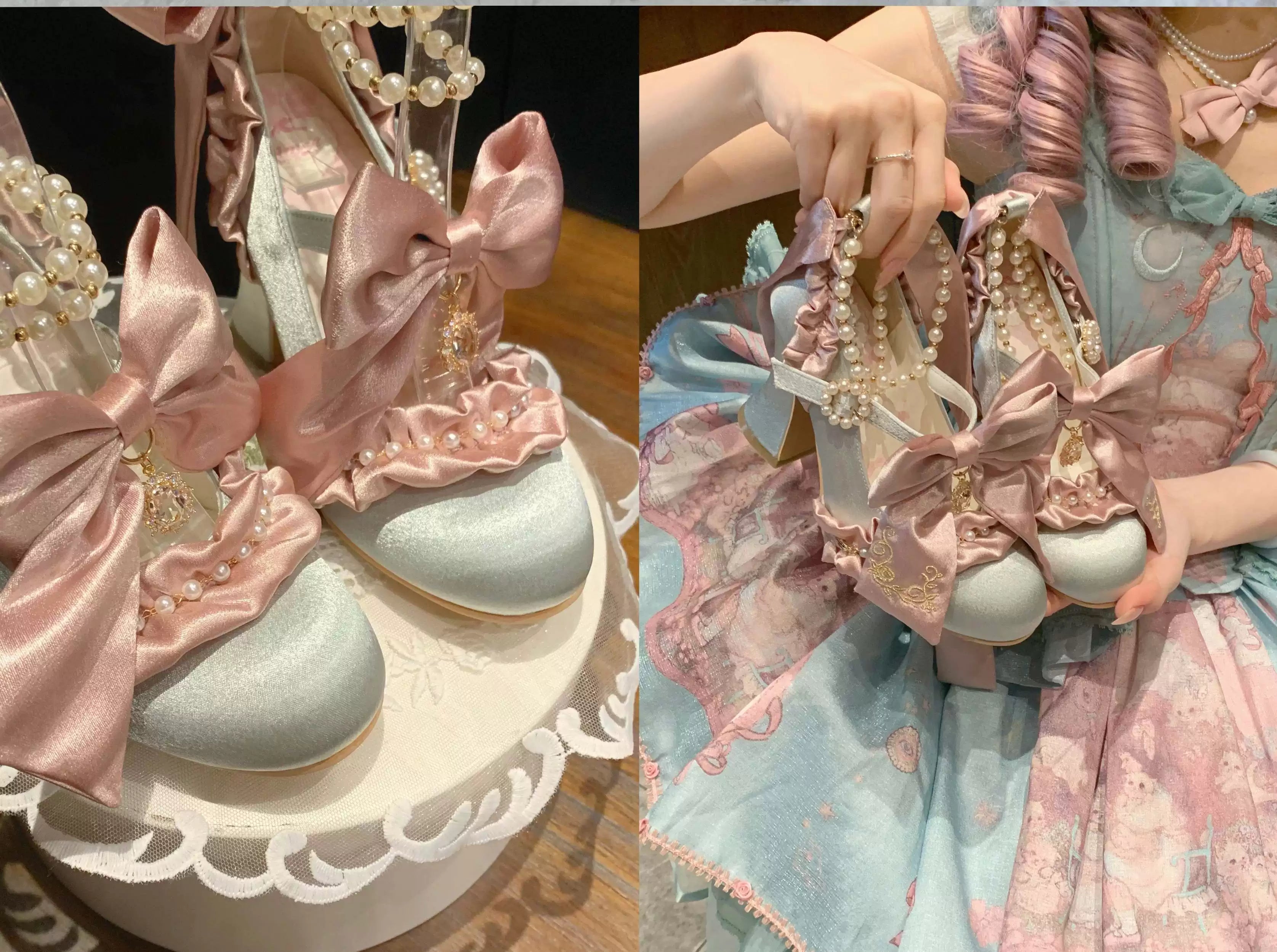 Ribbon Anthem - Gorgeous Classic Lolita Heels, Detachable Bow & Pearl 44639:815866