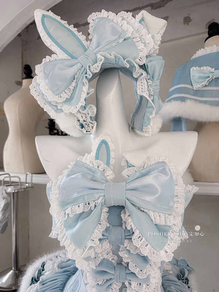 POSHEPOSE~Chuling Swan Lake~Sweet Lolita JSK Set Velvet Blue Dress for Prom 42865:755835