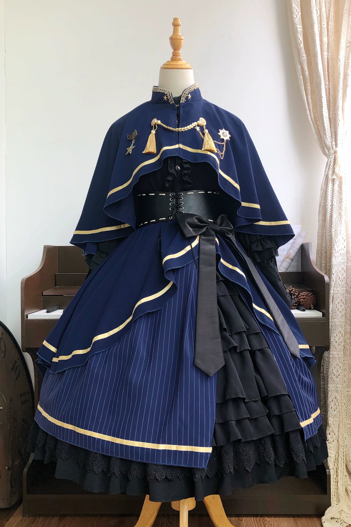 (BFM)Summer and Galaxy~Savior~Military Lolita Dress Skirt Full Set 2XL A set of black and indigo 