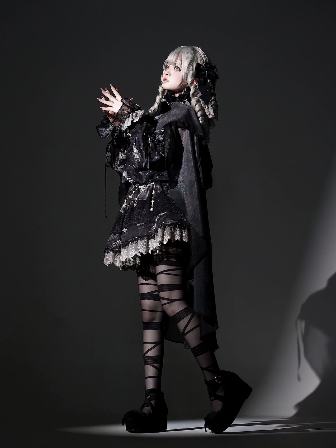 Sing a lullaby for you~Believer~IP Collab Gothic Lolita OP Dress Set Printed Hooded cape   