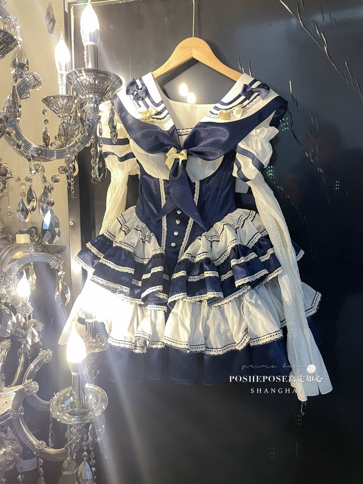 POSHEPOSE~Girl's Shore~High-End Sailor Lolita Dress Set   