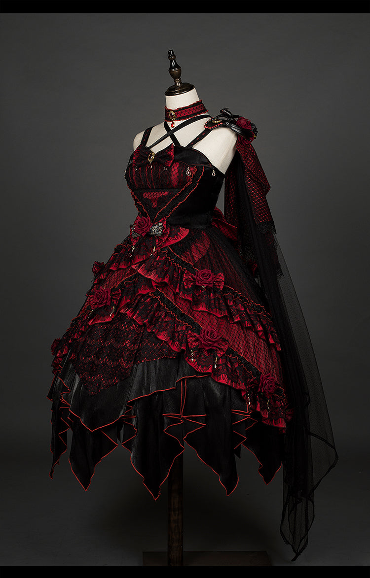 Yupbro~Astoria~Black Red Gothic Lolita JSK Outfit in Dragon Design