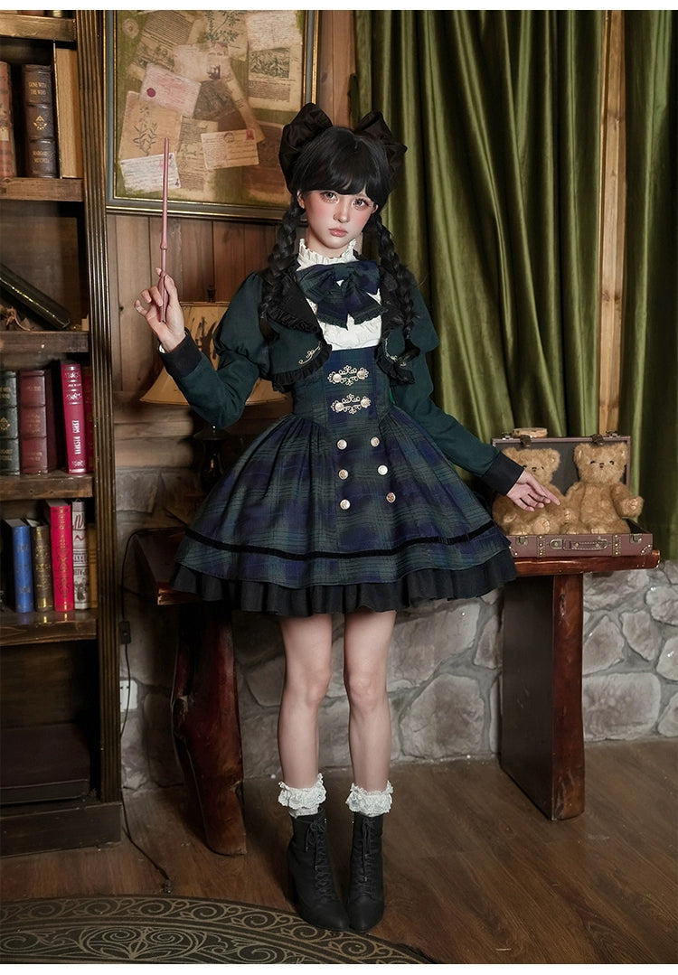 With PUJI - Berlin Souvenir - Plaid Preppy Style Lolita Bust Supporting JSK Outfit 43928:789936
