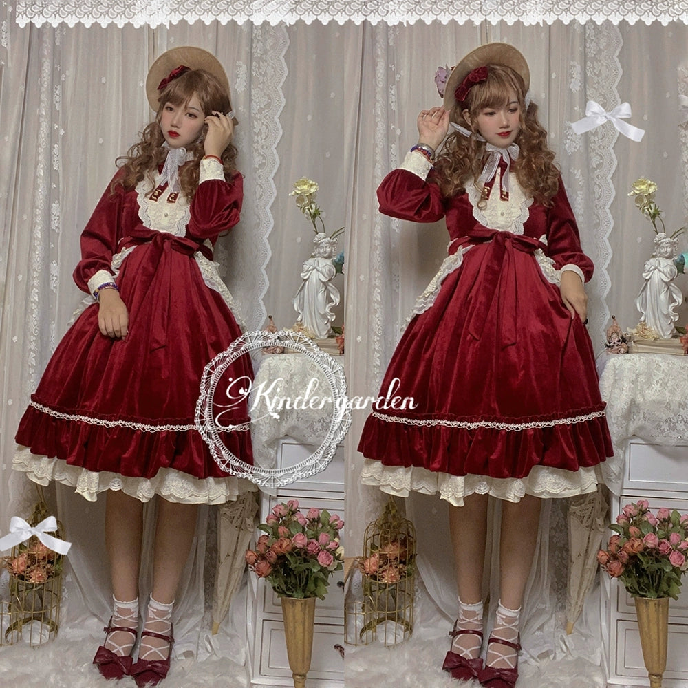 (BFM)Miss Point~Customized Lolita Dress Vintage Elegant Velvet OP Dress 32520:391648