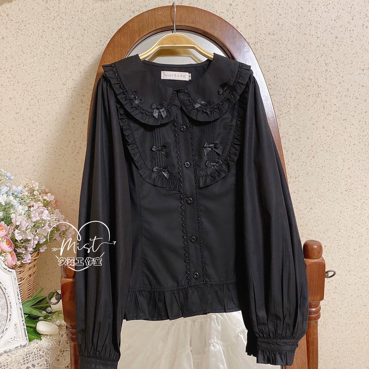 MIST~Sweet Lolita Blouse Doll Collar Lolita Shirt With Bubble Sleeve S Black 