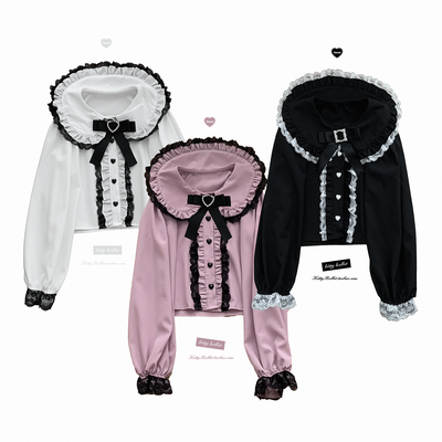 (BFM)KittyBxllet~Love Pro~Ryousangata Style Bi Color Ribbon Cape Blouse free szie pink blouse+a brooch 
