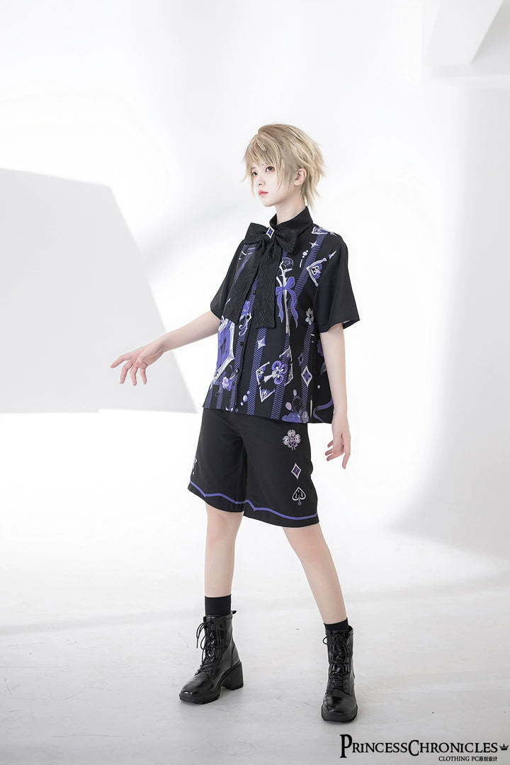 Princess Chronicles~Summer Cool Prince Print Loose Shirt and Shorts   