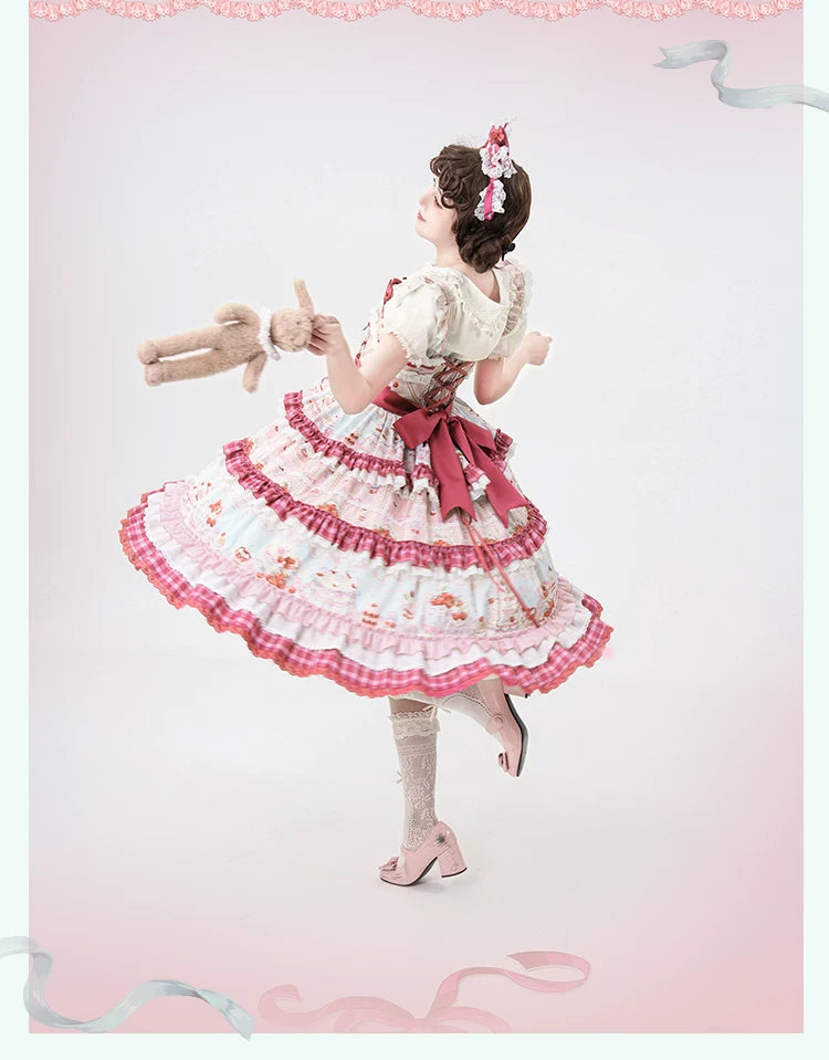 Cherry Cake - Printed Sweet Lolita JSK Dress, Embroidered Apron 44904:827148