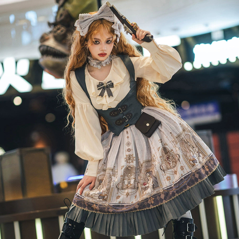 (BFM)Miss Point~Demon Hunting Notes~Gothic Lolita Cross Print Short Skirt   