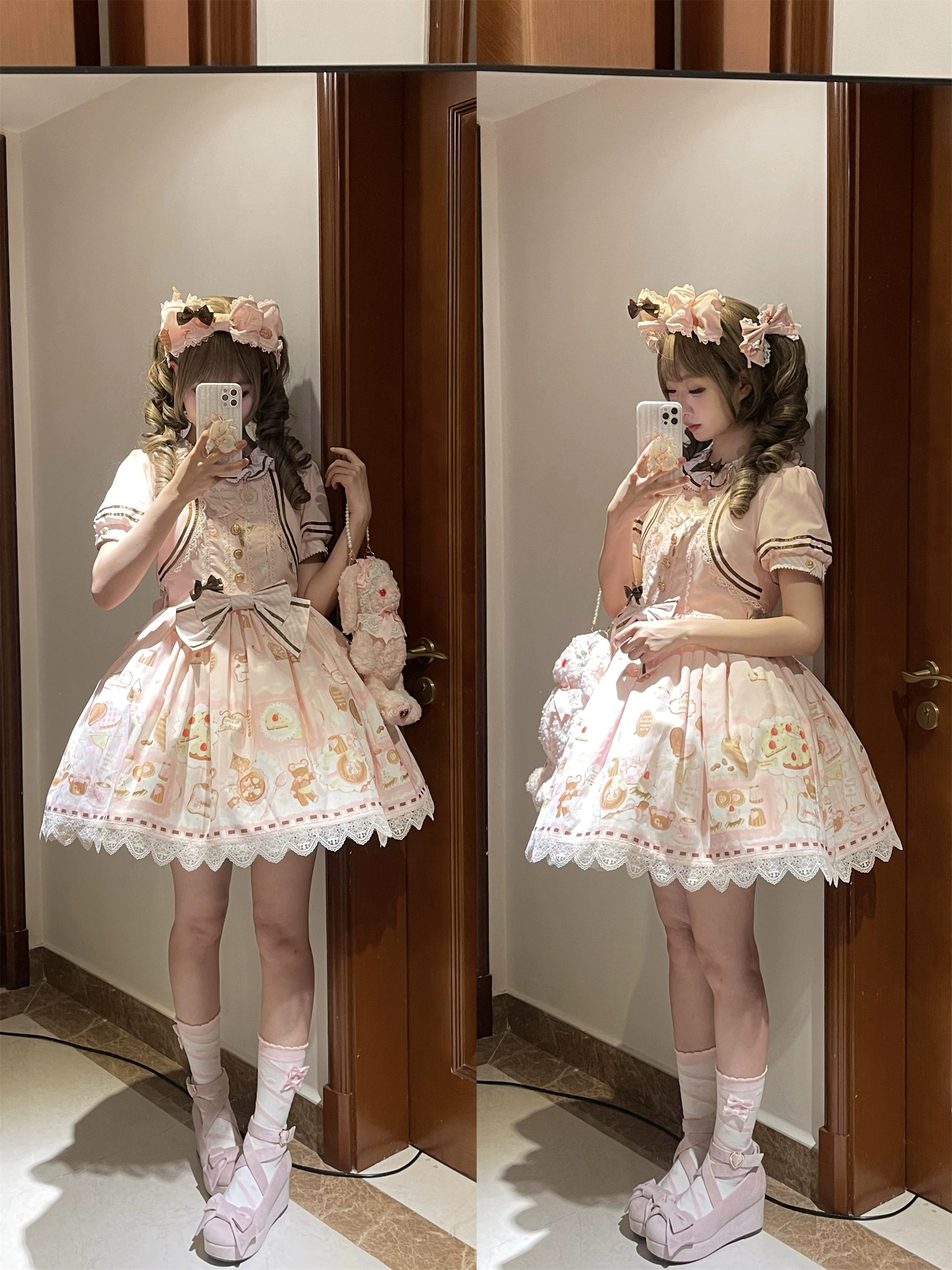 Babyblue - Dream Teahouse - Dessert Print Kawaii Lolita OP Dress Suit 43332:773731