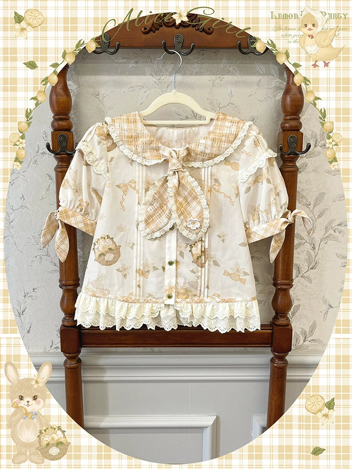 Alice Girl~Lemon Rabbit~Kawaii Doll Lolita Shirt Rabbit Ear Doll Collar Shirt XS Rabbit Ear Shirt 