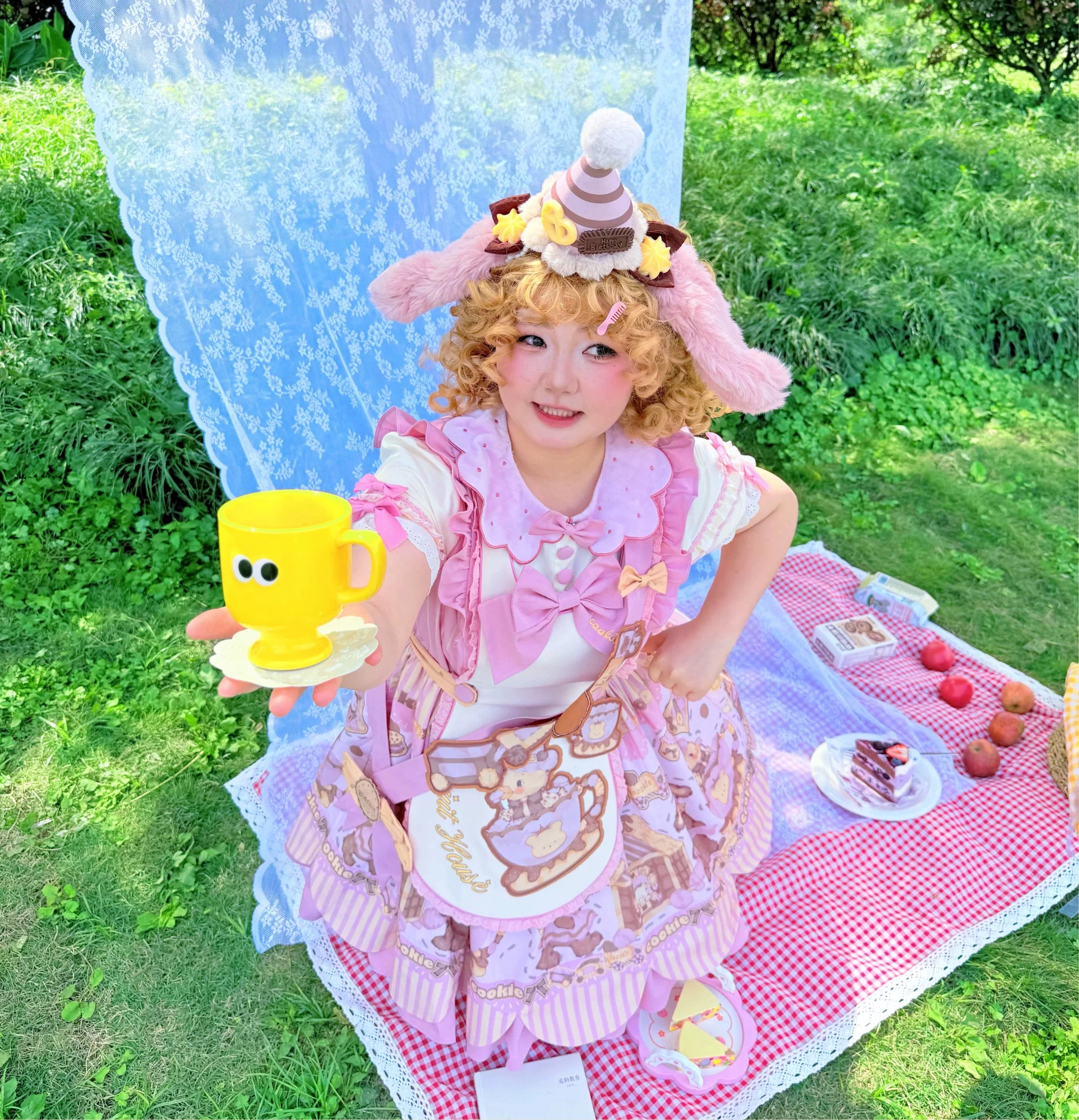 Bear Biscuit SP - Kawaii Lolita Bear Printed Dress Set with Bows 45375:846470