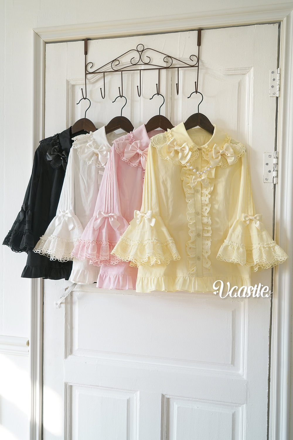 Vcastle~Sweet Crepes~Sweet Lolita Shirt with Princess Sleeves and Bow Chain 42109:726588