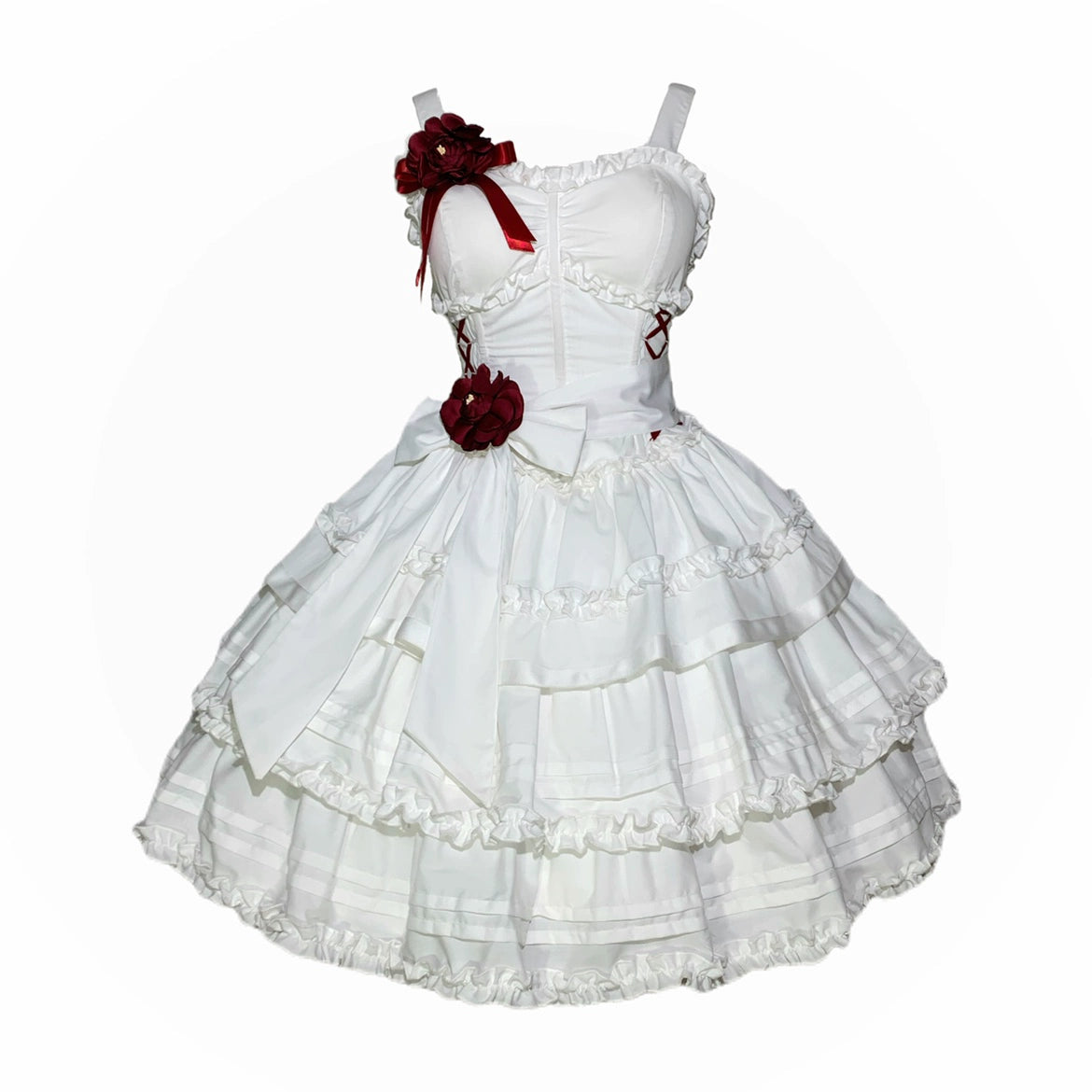 Mengfuzi~LiLith~White Gothic Lolita Dress With Optional Bolero and Sleeves XS White jsk only 