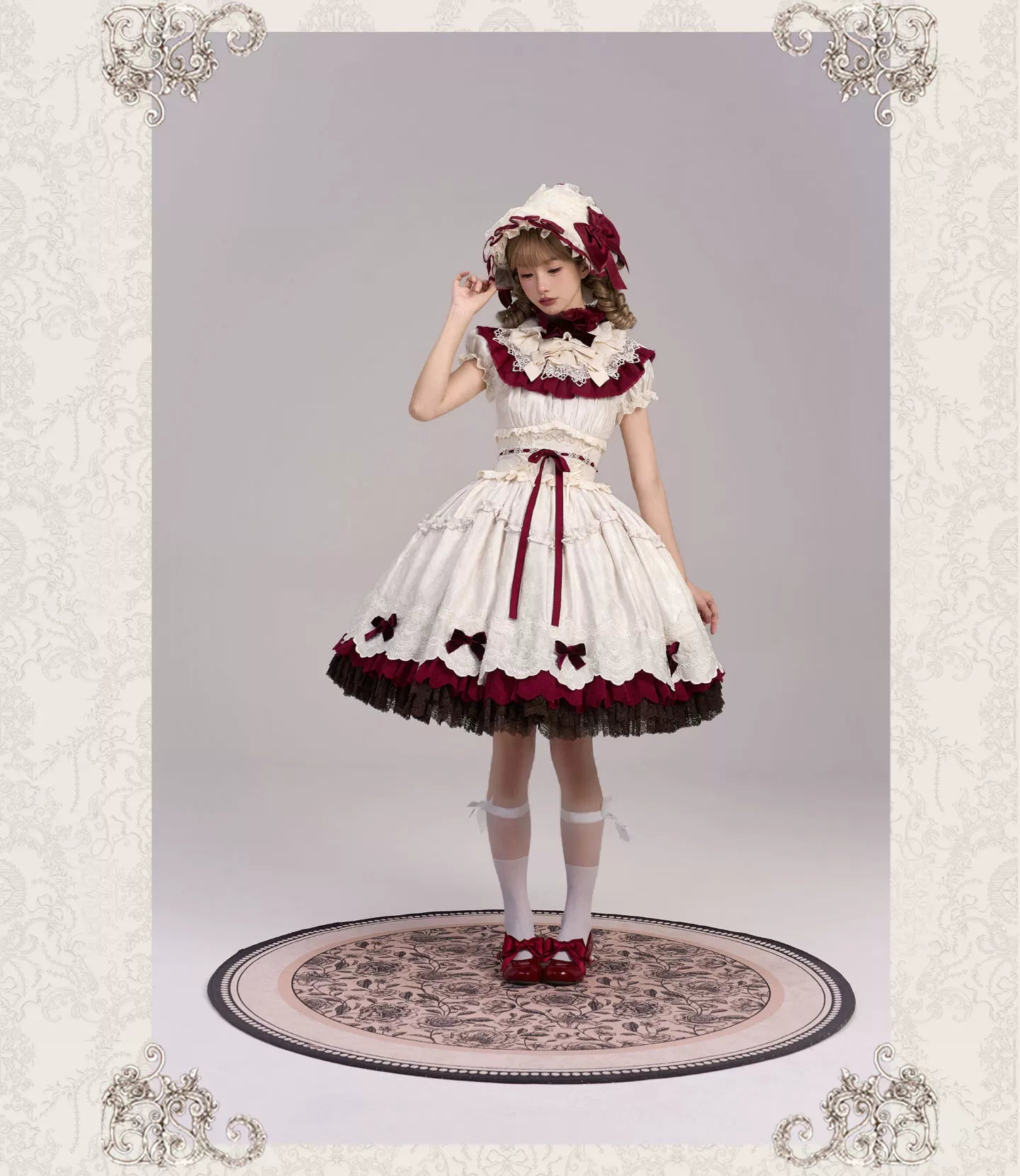 Clockwork Doll - Gothic Lolita Printed Dress, Lace & Bows 45186:839238