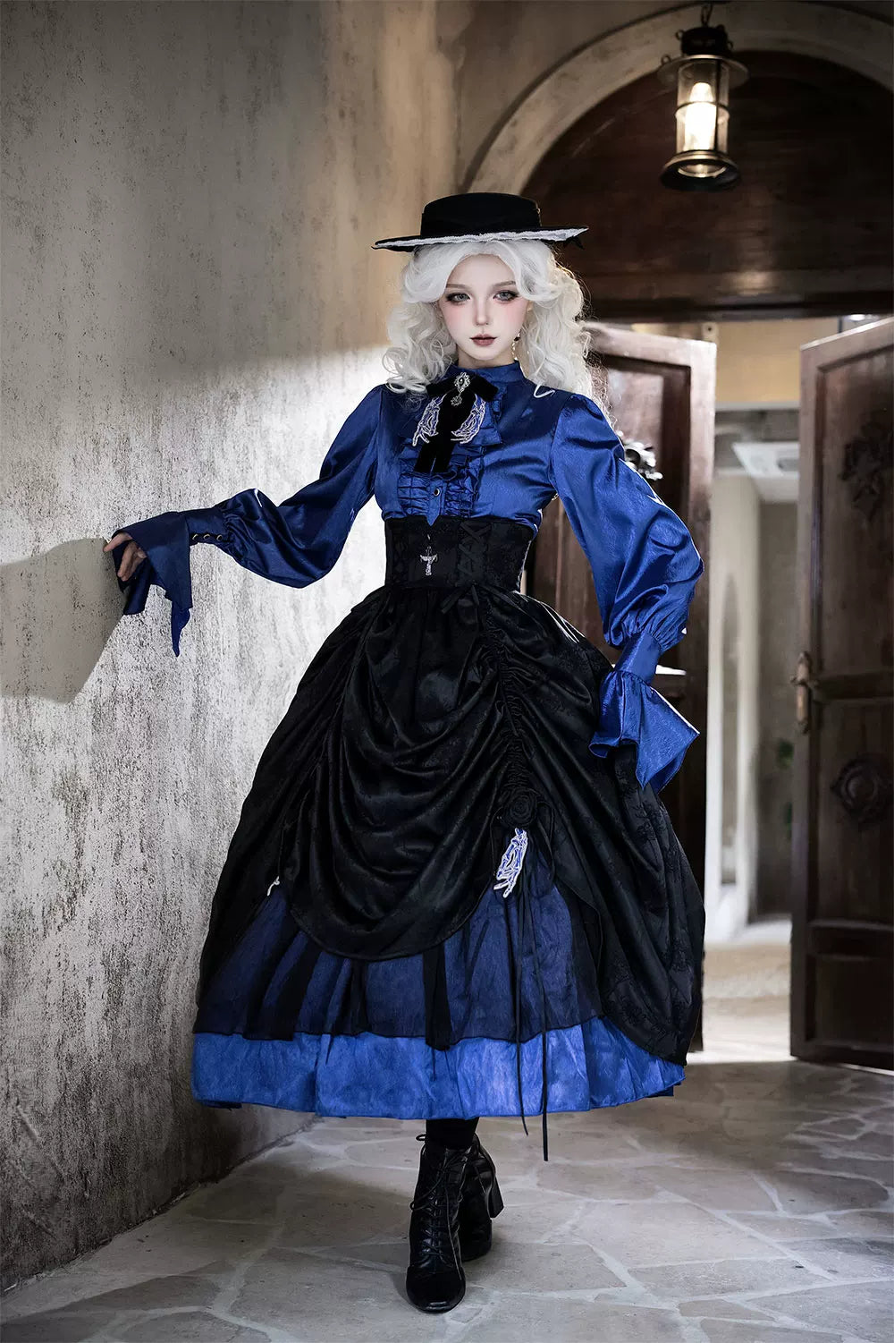 Moonnight Return - Stand Collar Ouji Lolita Shirt, Irregular Cuffs 44595:816303