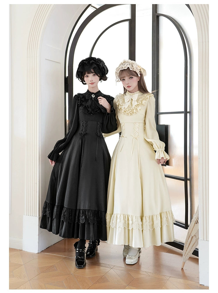 With PUJI - White Daylight - Elegant Lolita Long Sleeve OP Dress, Side Zipper 44042:793850