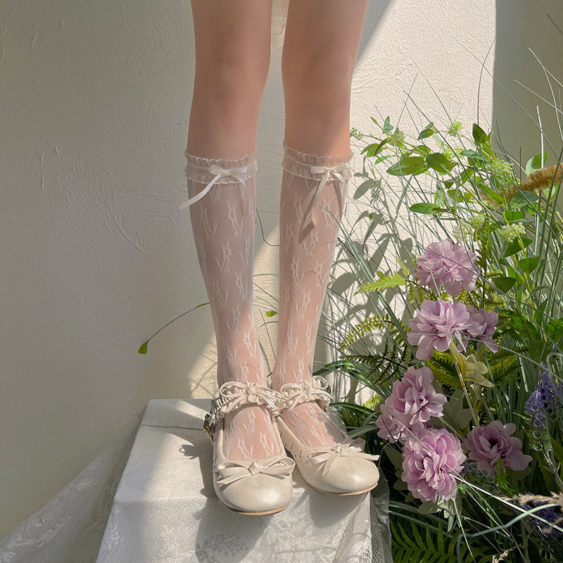 WAGUIR~Elegant Lolita Organza Lace Socks free size pale yellow 